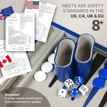 Backgammon Sets for Adults – 15-Inch PU Leather Board Game – Classic 2-Player Travel Backgammon Set with 32 Playing Pieces Dice and Cups