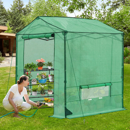 INTER HUT 6x6 Pop Up Greenhouse, Instant Walk in Green House with PE Cover, Power Ports, Roll up Doors & Windows for Indoor Outdoor Plant Growing, Green