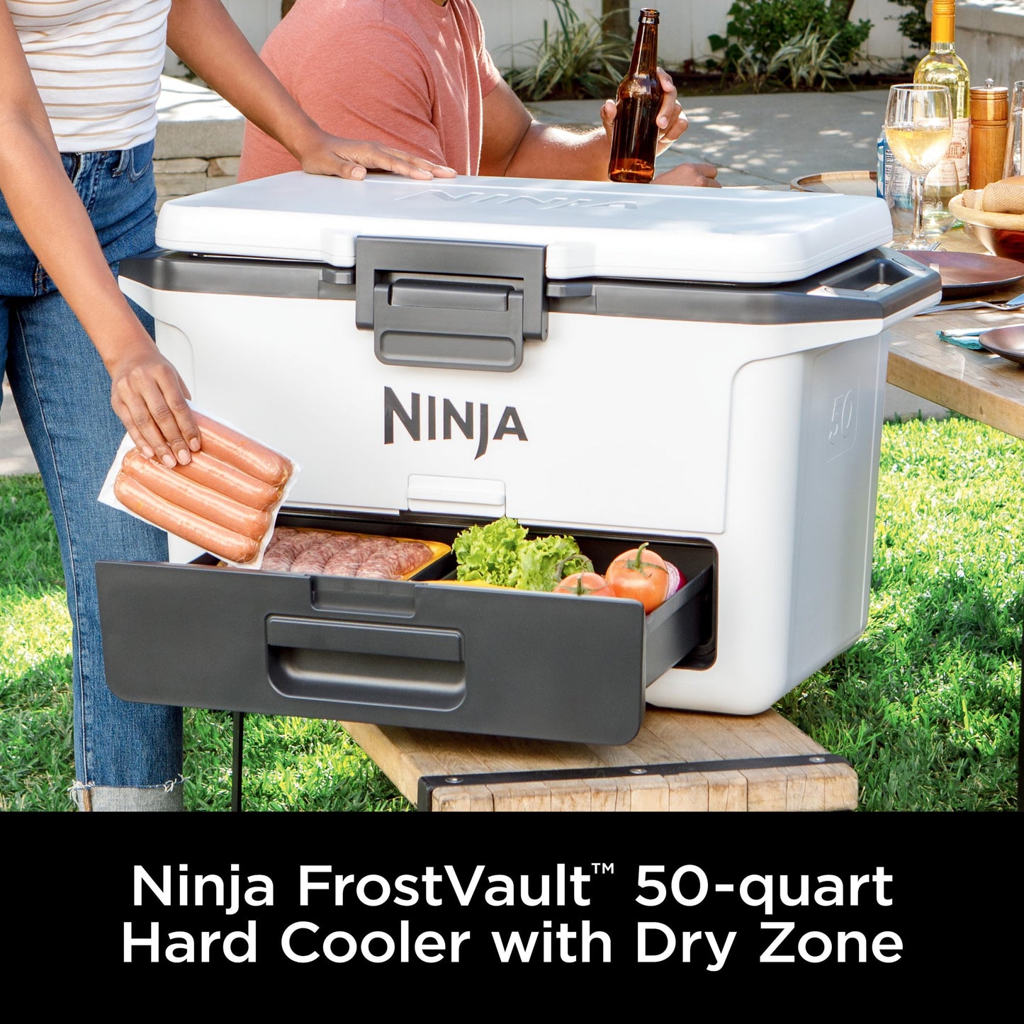 Ninja FrostVault 50qt Hard Cooler with Dry Zone | Integrated Fridge-Temp Dry Storage Drawer | Premium Heavy-Duty Insulated Cooler | Keeps Ice Cold for Days | Spanish Moss | FB151GN1
