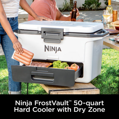 Ninja FrostVault 50qt Hard Cooler with Dry Zone | Integrated Fridge-Temp Dry Storage Drawer | Premium Heavy-Duty Insulated Cooler | Keeps Ice Cold for Days | Strawberry Rhubarb | FB151BP