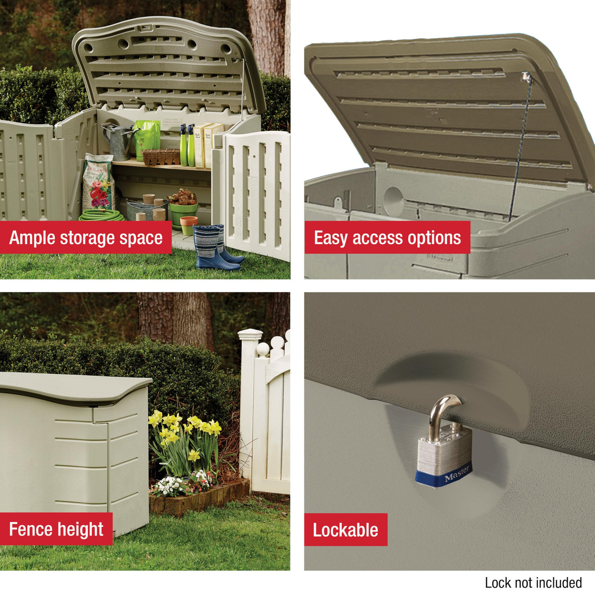 Rubbermaid Small Horizontal Resin Outdoor Storage Shed With Floor (4.5 x 3 Ft) Weather Resistant, Beige/Brown, Organization for Home/Backyard/Pool Chemicals/Toys/Garden Tools/Porch/Patio Cushions