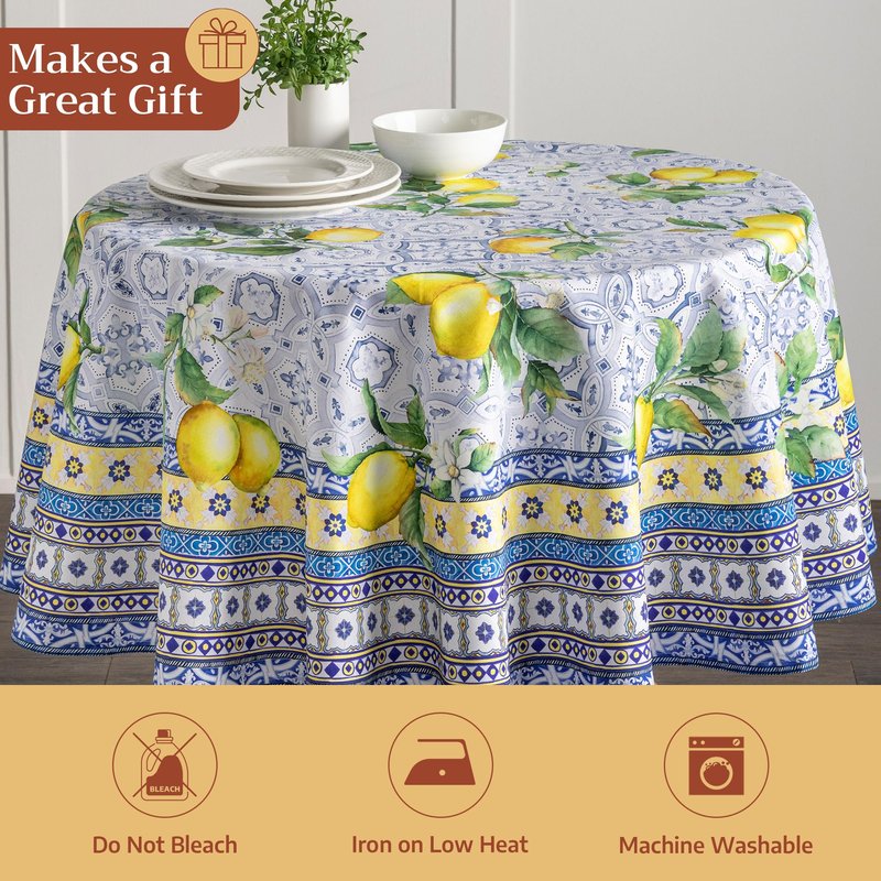 Maison d' Hermine Table Cloth Round Table 100% Cotton 69 Round Inches Tablecloth Reusable Decorative for Dining Kitchen Room Farmhouse Home Gifts for Mothers Day Spring Summer - Citrus