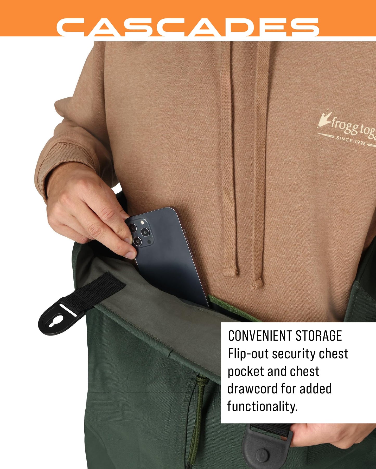 Frogg Toggs Cascades 2-ply Poly/Rubber Bootfoot Chest Wader, Felt Outsole, Forest Green, Size 14