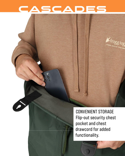 Frogg Toggs Cascades 2-ply Poly/Rubber Bootfoot Chest Wader, Felt Outsole, Forest Green, Size 14