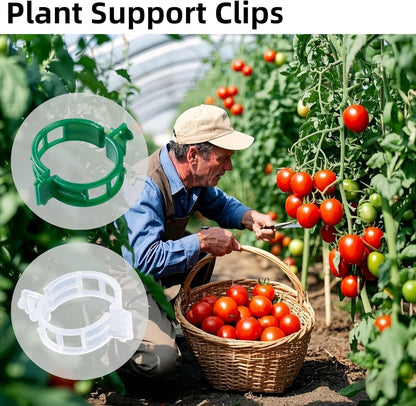 Skiennix Plant Support Clips - 100 Pcs Durable Plastic Clips for Securing Tomato Vines & Climbing Plants | Green