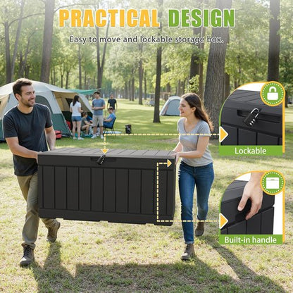 Greesum 82 Gallon Outdoor Storage Box - Waterproof & UV Resistant Bin for Patio Furniture | Black
