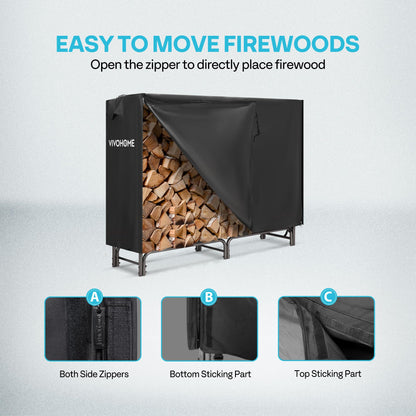 VIVOHOME 5ft Heavy Duty Indoor Outdoor Firewood Storage Log Rack 41 Inches Firewood Log Rack Hoop with Cover