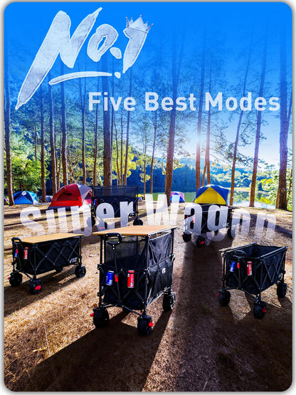 VIC 680lbs Super Cart & Table 1=5 Set, 480L Mega Capacity 54" Extra Long Extra high Folding Wagon, Heavy Duty Collapsible Carts with Brakes, All-Terrain Big Wheels for Camping, Store, Shopping