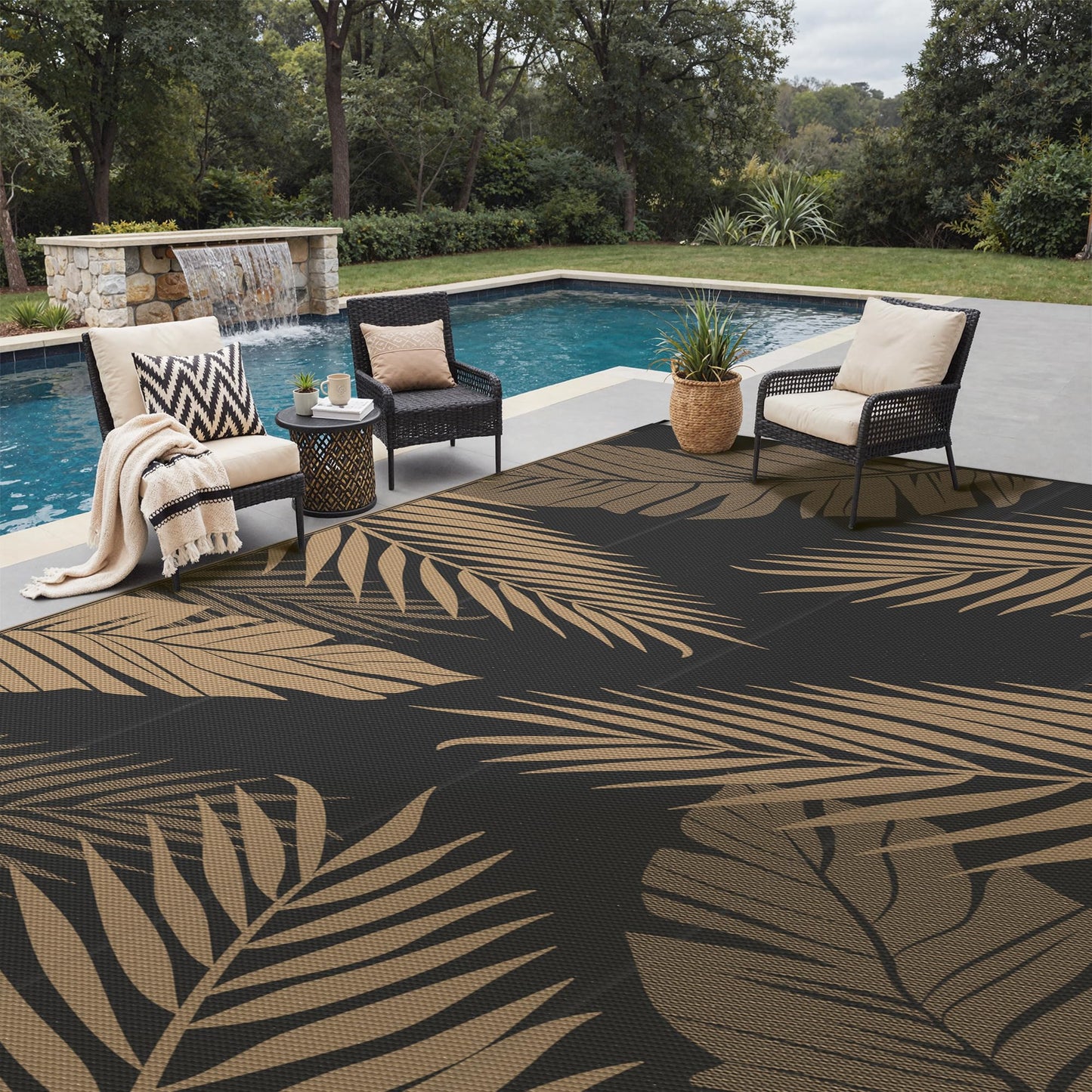 sarben Outdoor Rug 10' x 20' Waterproof for Patios Clearance, Reversible Plastic Straw Indoor Outdoor Rug for RV, Picnic, Backyard, Deck, Balcony, Porch, Beach, Black and Brown