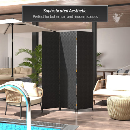 Red Lantern 6 ft. Tall Woven Fiber Outdoor All Weather Room Divider - 3 Panel - Black