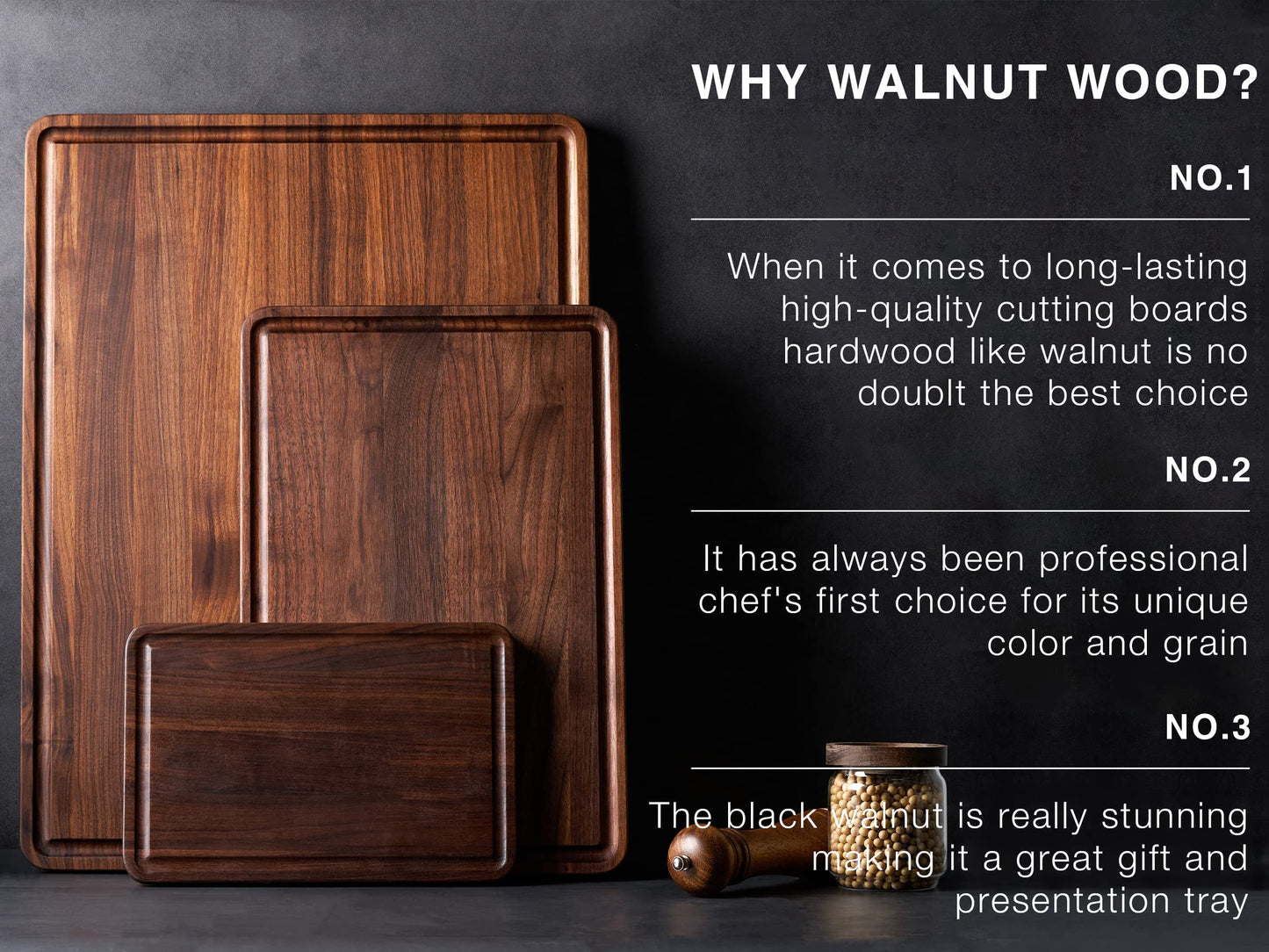 AZRHOM XL Large Walnut Wood Cutting Board for Kitchen 20x15 (Gift Box) with Juice Groove Handles Non-slip Mats Thick Reversible Butcher Block Chopping Board
