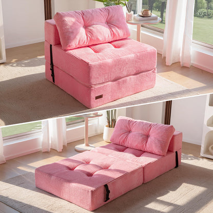MAXYOYO Folding Sofa Bed, Convertible Sofa Bed with High-Density Support Foam, Portable 4 in 1 Fold Out Chair to Floor Lounger, Versatile Floor Couch for Living Room Bedroom, Pink