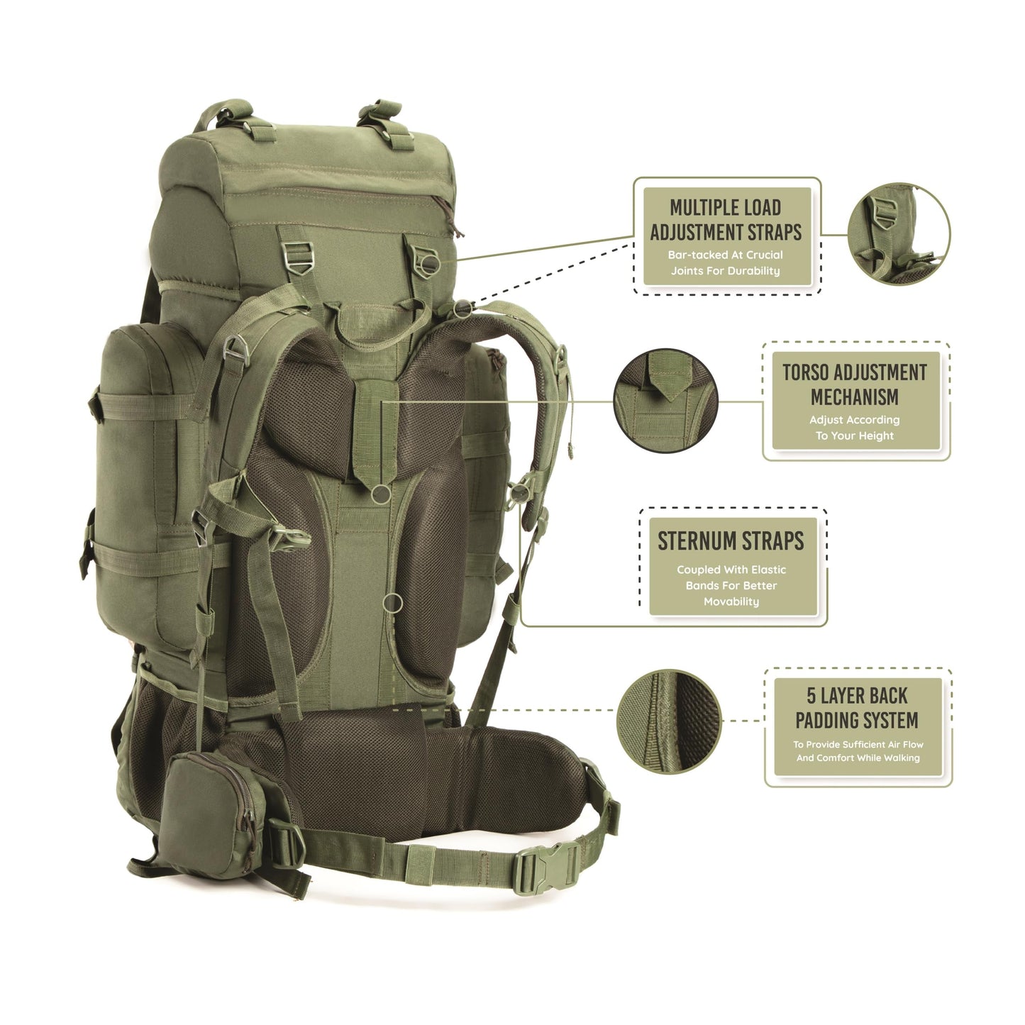 Tripole Colonel 95 Litres Internal Frame Rucksack + Detachable Day Pack, Rain Cover, Army Green