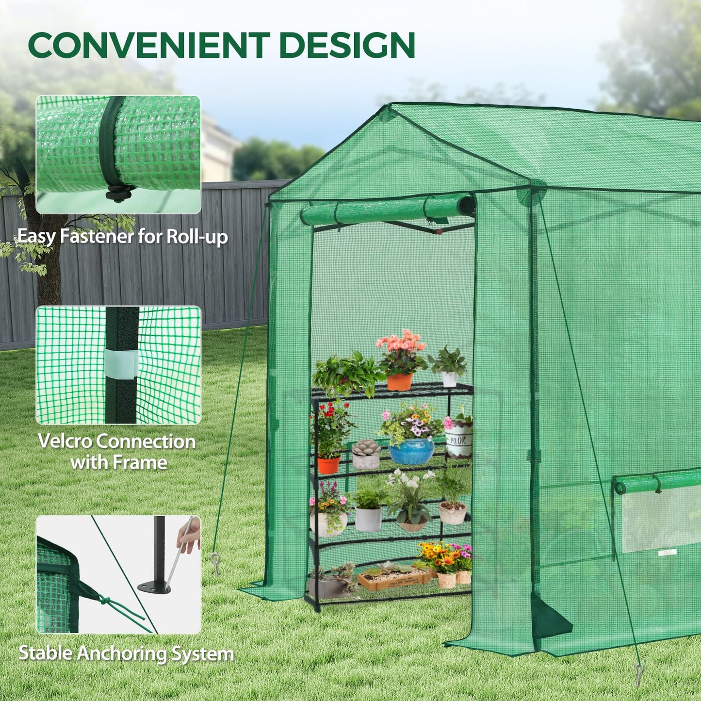 INTER HUT 6x6 Pop Up Greenhouse, Instant Walk in Green House with PE Cover, Power Ports, Roll up Doors & Windows for Indoor Outdoor Plant Growing, Green