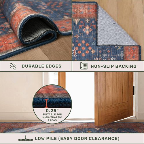 Hazo Haus Navy Blue Runner Rug - Washable Non-Slip Design for Kitchen, Hallway & Bathroom | 2x6 ft