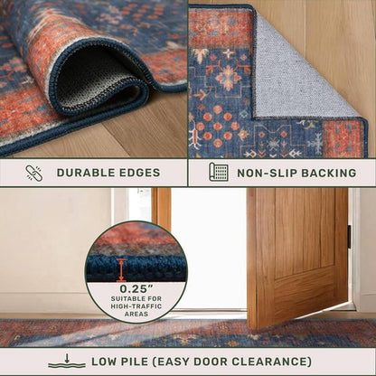 Hazo Haus Navy Blue Runner Rug - Washable Non-Slip Design for Kitchen, Hallway & Bathroom | 2x6 ft