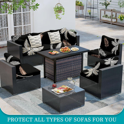 Skiennix 14-Piece Stretch Patio Cushion Covers - Washable Outdoor Couch Slipcovers | Coconut Trees Design
