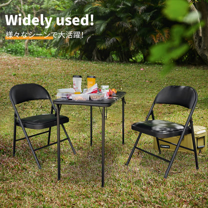BOOSDEN Foldable Table and Chair Set, Folding Card Table and Chairs, Portable Table with Chairs for Indoor Outdoor, Tables Chair Set Space-Saver for Dining, Game, Camping, Apartment, 2 Pack, Black