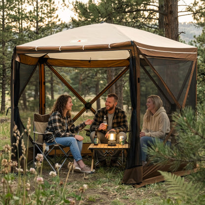 Overmont 10x10FT Pop up Gazebo Screen Tent - Large Instant Screen House Tent with Netting Removable Wind Cloths Full Open Door Skylight - Portable Outdoor Shelter for Camping Backyard Patio Parties