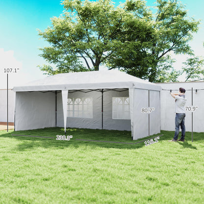 Outsunny 10' x 20' Pop Up Canopy Tent with 4 Sidewalls, Outdoor Portable Instant Canopy Shelter for Parties, Outdoor Instant Gazebo with Carry Bag for Garden, Patio, White