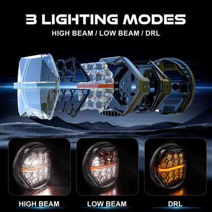DOT Approved 5-3/4" 5.75 Inch LED Headlight with Amber DRL Compatible with Dyna Street Bob Super Wide Glide Low Rider Night Rod Train Softail Deuce Custom Sportster Iron 883,Black