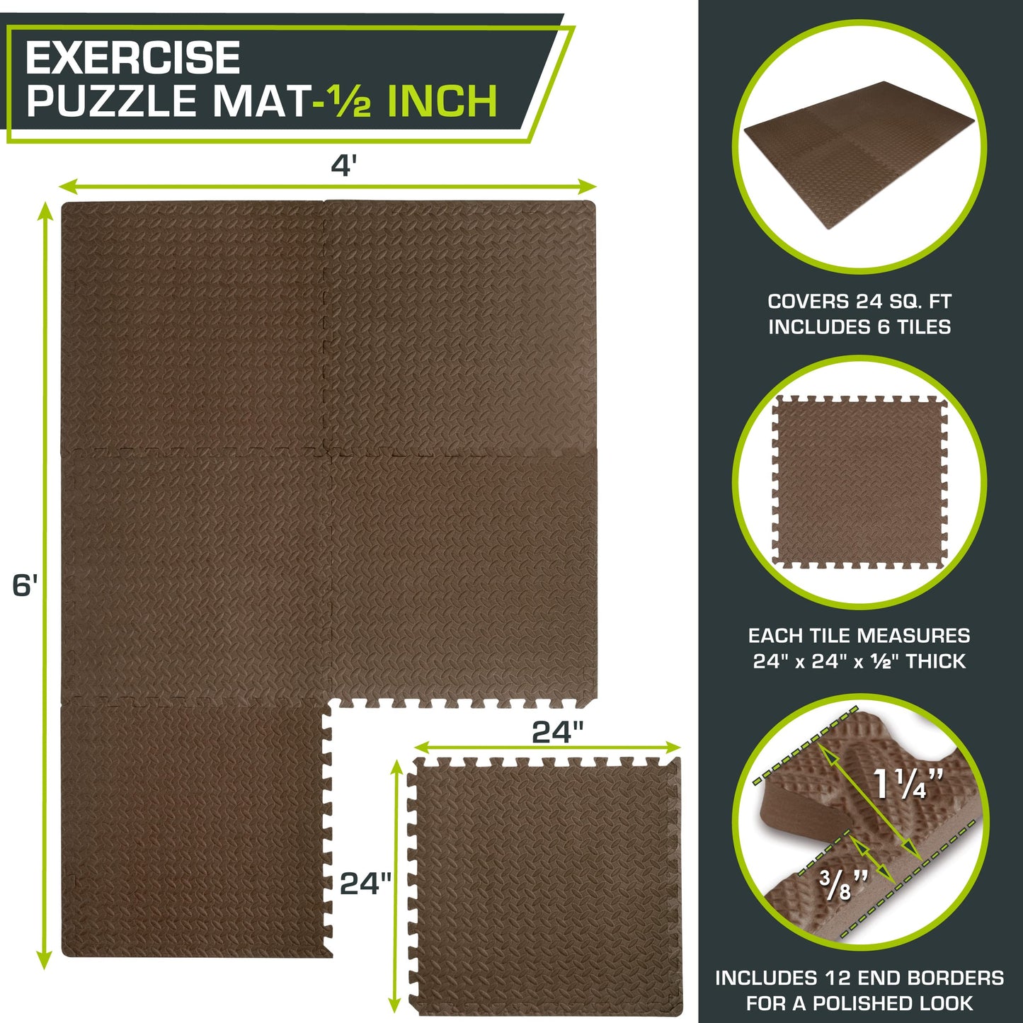 ProsourceFit Exercise Puzzle Mat ½-inch, EVA Interlocking Foam Floor Tiles for Home Gym, Workout Equipment, Kids Play Areas, Grey, 144 SQ FT - 36 Tiles