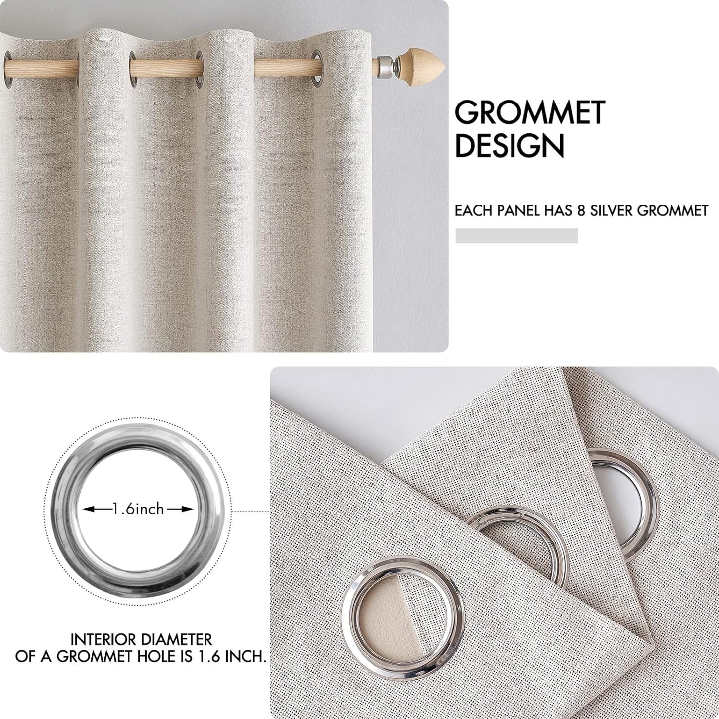 MIULEE Blackout Linen Textured Curtains - Thermal Insulated Room Darkening Drapes, Ivory, 52 x 94 Inch (2 Panels)