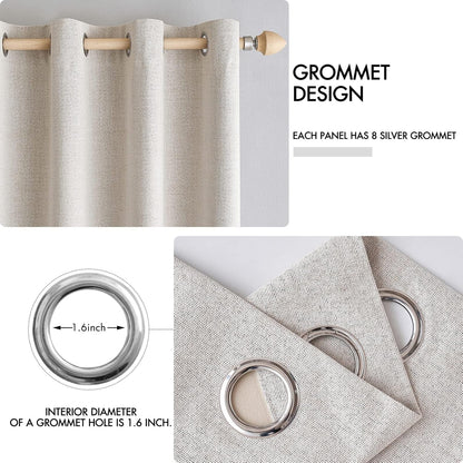MIULEE Blackout Linen Textured Curtains - Thermal Insulated Room Darkening Drapes, Ivory, 52 x 94 Inch (2 Panels)