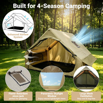 Inflatable Glamping Camping Tent 4-6 Person, 5 Min Quick Setup Tent with Pump, Waterproof Windproof Heavy Duty Oxford, Panoramic Skylight, 4 Season Family Outdoor Shelter