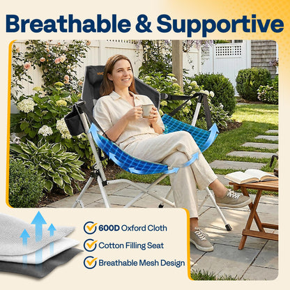 VIVOHOME Hammock Camping Chair, Portable Outdoor Swinging Rocking Chairs for Adults with Adjustable Pillow, Back and Height for Travelling, Backyard, Patio, Supports 400 lbs, 600D Breathable Mesh