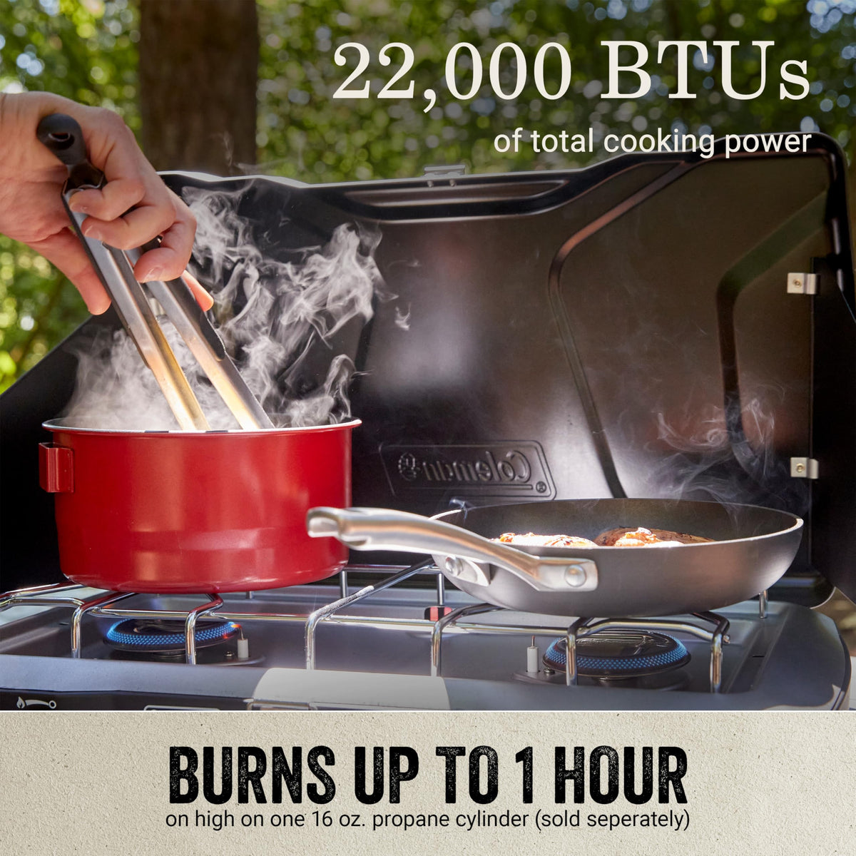 Coleman Triton+ 2-Burner Propane Camping Stove with InstaStart Ignition, Portable Camping Cooktop with 2 Adjustable Burners & Wind Guards, 22,000 BTUs of Power for Camping, Tailgating, Grilling