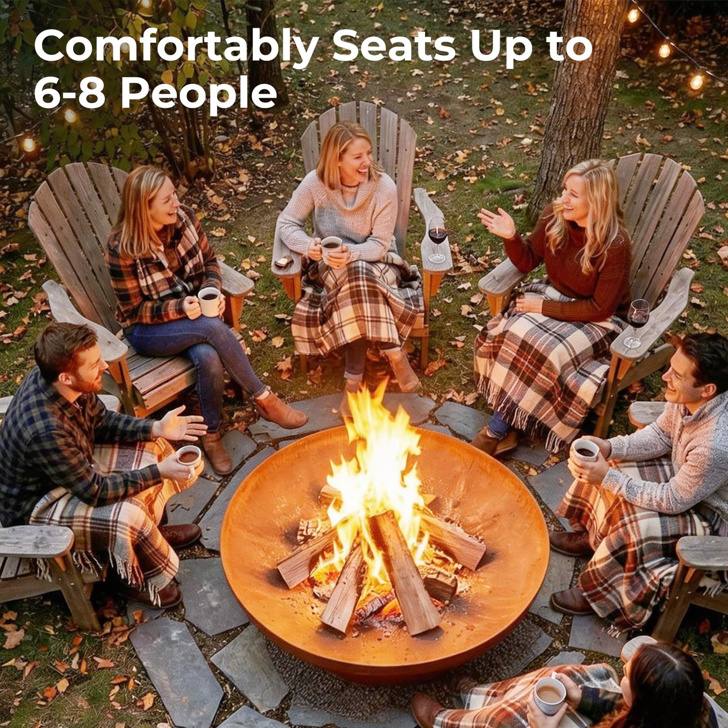 KOL Fire Pit for Outside Wood Burning, 35.5 Inch Large Round Firepit Bowl Outdoor and Patio, Heavy-Duty Bonfire Pit Oxidized Finish, Free-Standing, Camping Backyard Terrace