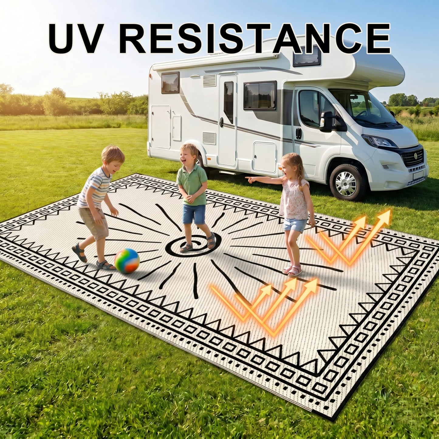 CircleRoad RV Outdoor Rug 9x18 Waterproof Patio Rug Mat with 4 Stakes UV Resistant Reverisble Plastic Straw Outdoor Rug with Carry Bag for RV Camping Picnic Beach