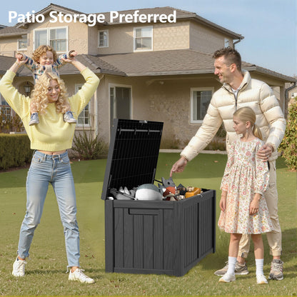 ComeWay 120 Gallon Outdoor Storage Box - Waterproof Resin Deck Box with Stainless Steel Rods - Lockable & Fade Resistant Storage Bin for Patio Cushions & Garden Tools, Black