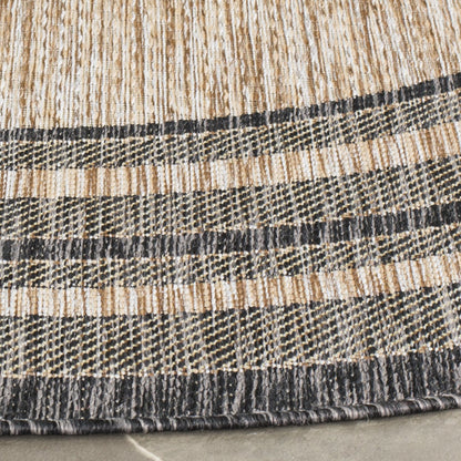 SAFAVIEH Courtyard Collection 6'7'' Round Natural / Black CY8475 Indoor/ Outdoor Patio Backyard Mudroom Area Rug