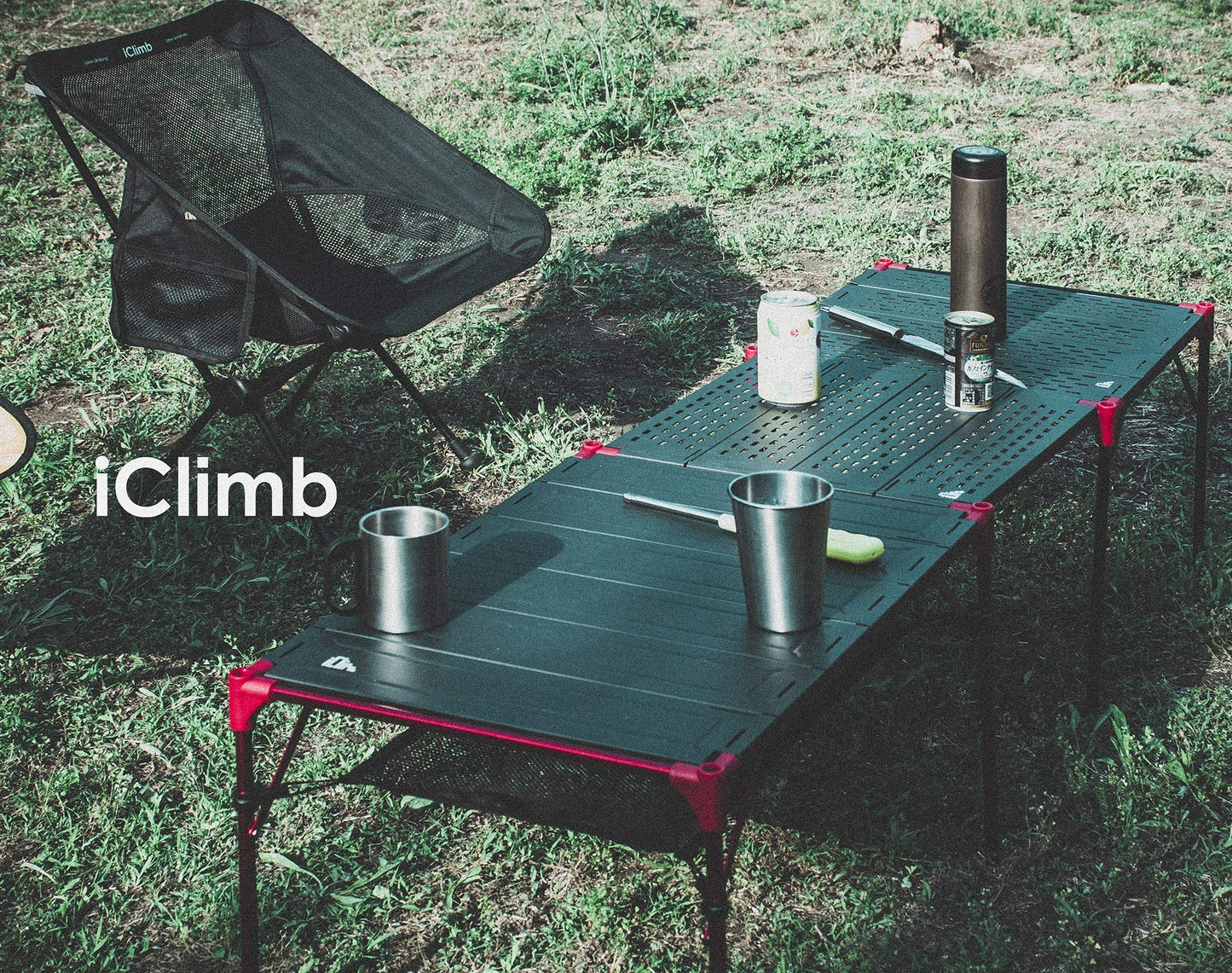 iClimb 2 Extendable Folding Table and 1 Pack Connecting Plates and 2 Lantern Hanger Bundle, Ultralight Compact for Camping Backpacking Beach Concert BBQ Party
