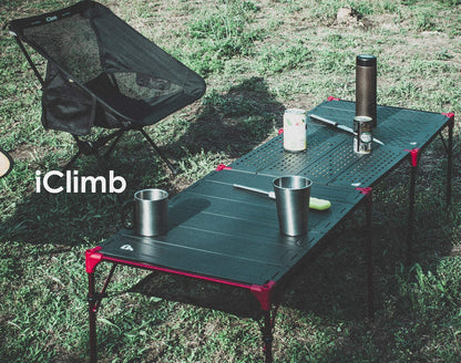 iClimb 2 Extendable Folding Table and 1 Pack Connecting Plates and 2 Lantern Hanger Bundle, Ultralight Compact for Camping Backpacking Beach Concert BBQ Party