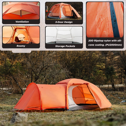 Montiro Triphyr Backpacking Tent with F-Nexus Extension 2-Person Combo, Attachable Shelter, Lightweight 2 Person Tent with Footprint & Vestibule for Backpacking Camping Hiking & Biking (Orange)
