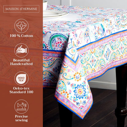 Maison d' Hermine Table Cloth Rectangle Table 100% Cotton 70 x 120 Inches Tablecloth Reusable Decorative for Dining Kitchen Room Farmhouse Home Gifts for Mothers Day Spring Summer - Indian Floral