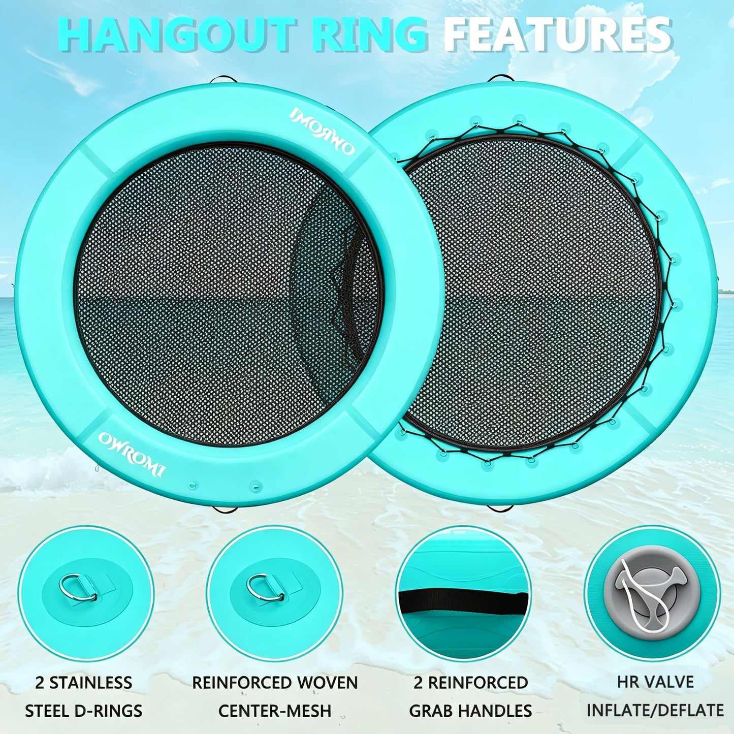 OWROMI Inflatable Dock Floating Platform, 8FT Inflatable Water Hammock Floating Deck 10FT Round Floating Ring for Adults Tanning Pool Lounger Platform Mat for Beach Lake Party Dock Boat
