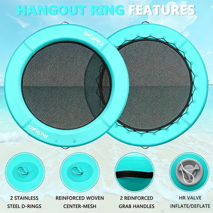 OWROMI Inflatable Dock Floating Platform, 8FT Inflatable Water Hammock Floating Deck 10FT Round Floating Ring for Adults Tanning Pool Lounger Platform Mat for Beach Lake Party Dock Boat