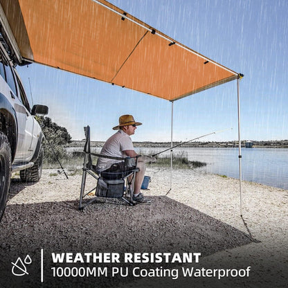 SAMOUT Vehicle Awning, 8.2ft x 10ft, Rooftop Pullout Ripstop UPF50+ Side Awning, Reinforced Hinges & Poles for Jeep/SUV/Truck/Van