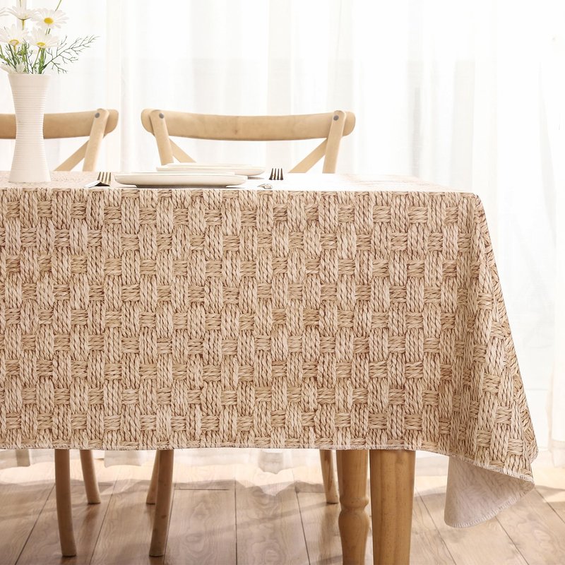 HRNJJYP Heavy Duty Vinyl Tablecloth with Flannel Backing Waterproof Oil-Proof Plastic Table Cloth Stain-Resistant Wipeable Rectangle or Square Table Cover for Dining, Camping (Weaving, 52X70 Inch)