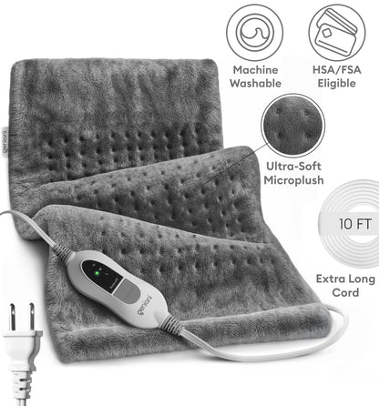 GENIANI Electric Throw - XL Electric Heating Pad for Back Pain & Cramps Relief, Birthday for Women Men Auto Shut Off, Machine Washable, Heat Pad for Neck & Shoulder, 12×24", Tabby Gray