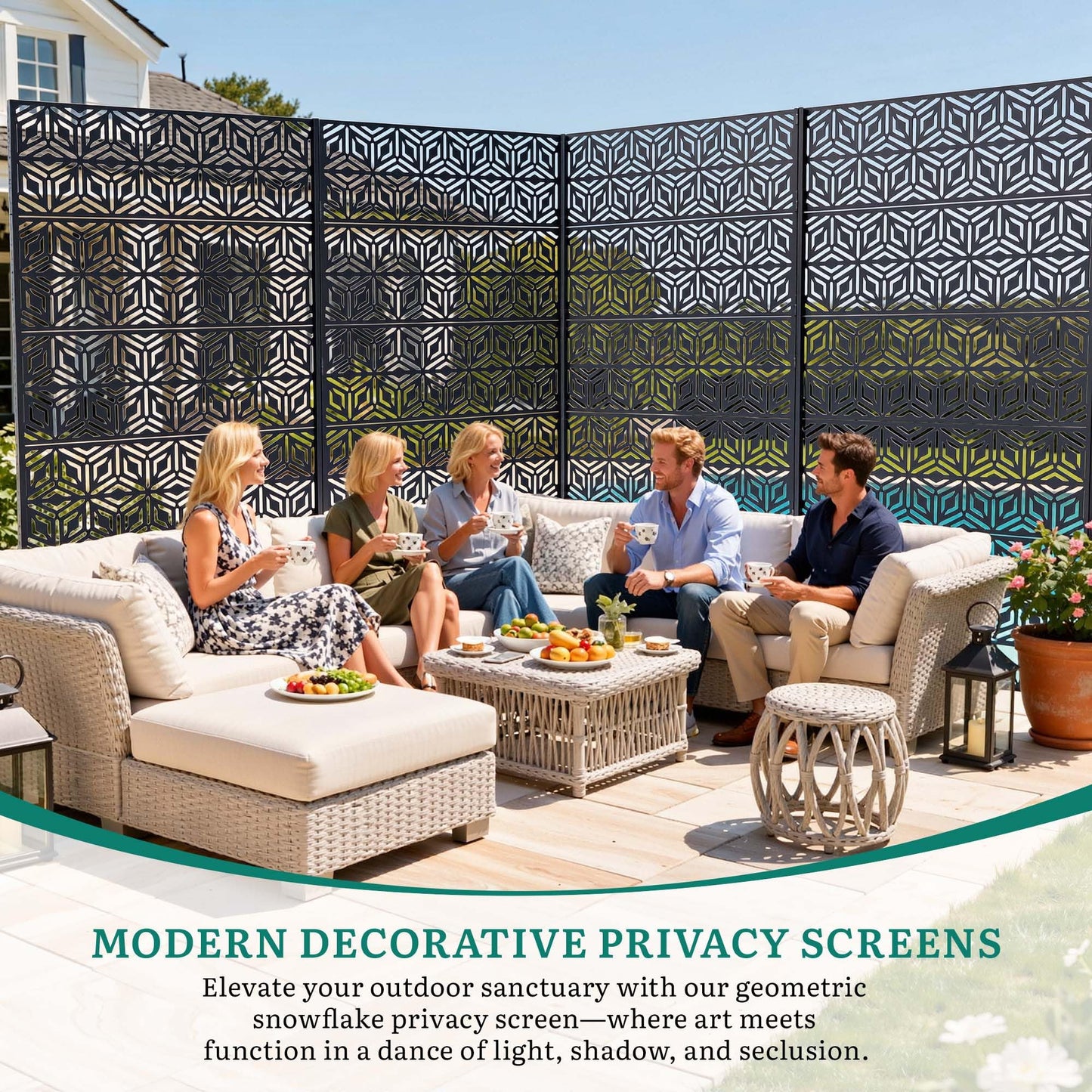 Ultym Decorative Privacy Screen Outdoor 72" H×44" W, Steel Laser Cut Snowflakes Garden Privacy Fence Panel, Weatherproof Freestanding Modern Screen Divider for Balcony Patio Deck Backyard Home