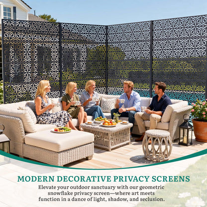 Ultym Decorative Privacy Screen Outdoor 72" H×44" W, Steel Laser Cut Snowflakes Garden Privacy Fence Panel, Weatherproof Freestanding Modern Screen Divider for Balcony Patio Deck Backyard Home