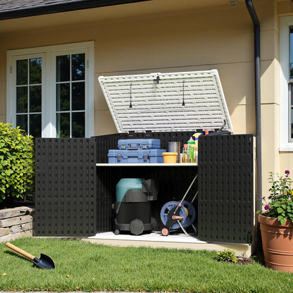 Greesum Outdoor Trash Can Storage Shed, 34 Cu.ft Horizontal Outdoor Storage Cabinet, Waterproof for Garden, Pool Storage, Garbage Cans, Black