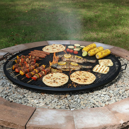Sunnydaze X-Marks Outdoor Fire Pit Grill Grate for Cooking - Round Fire Pit Grate - Steel Campfire BBQ Grill with Handles - 30-Inch