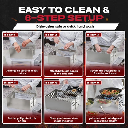 Chef Master Butane Stove Cover - Premium Stainless Steel Universal Fit - Any Standard Size Camping Stove - Portable Screen & Camping Wind Blocker - Camp Essentials for Outdoor & Indoor Cooking 90217
