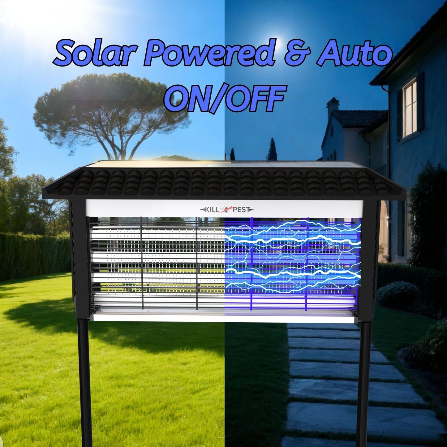 ZETAWALE Solar Powered Bug Zapper Outdoor, 4500V Mosquito Trap with 45W Solar Panel, Fly Trap & Mosquito Killer, 8000mAh Battery, IPX5 Waterproof, Covers Up to 4000 Sq.Ft for Patio, Backyard, Garden